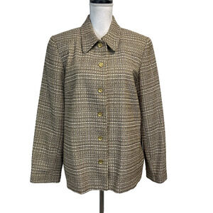 Alfred Dunner Blazer Jacket size 14 Brown Gold Sparkle Plaid Career Professional